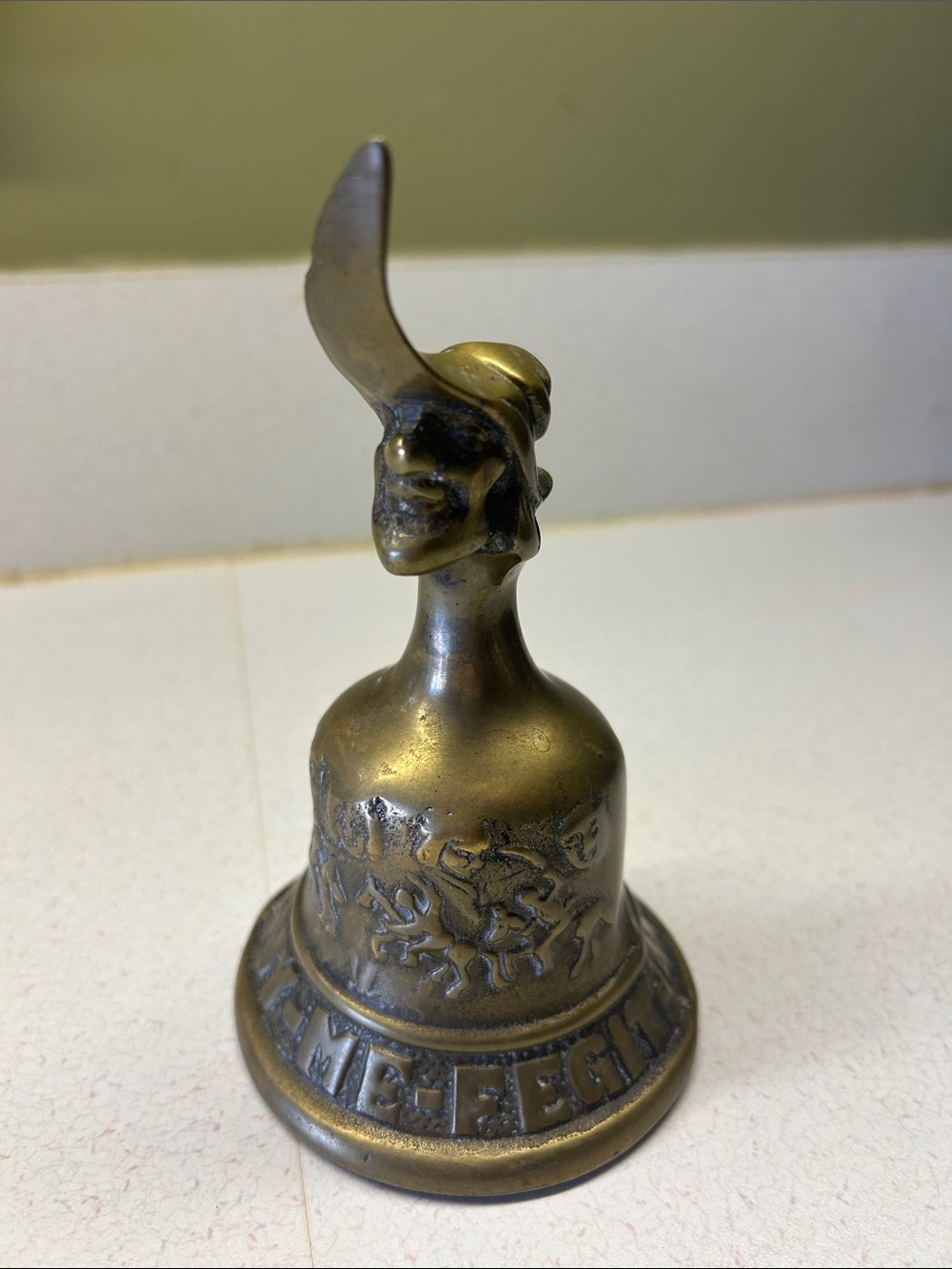 Vintage reproduction Brass Bell French Cavalier Pirate 1669 Fhenny Me Fegit Anno